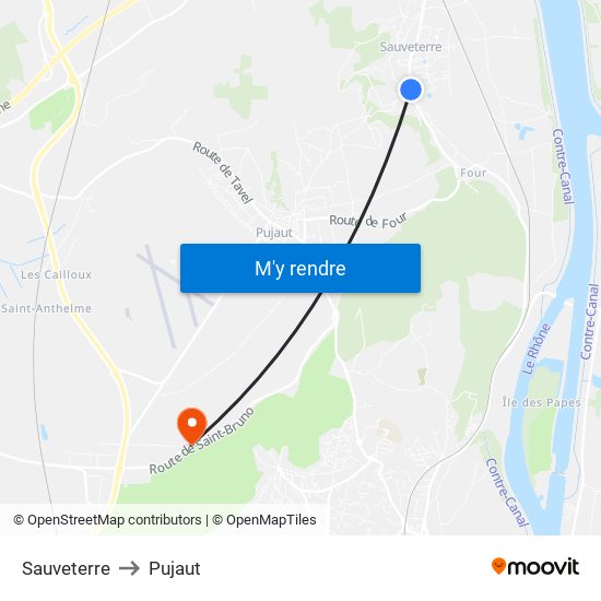 Sauveterre to Pujaut map