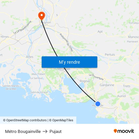 Métro Bougainville to Pujaut map