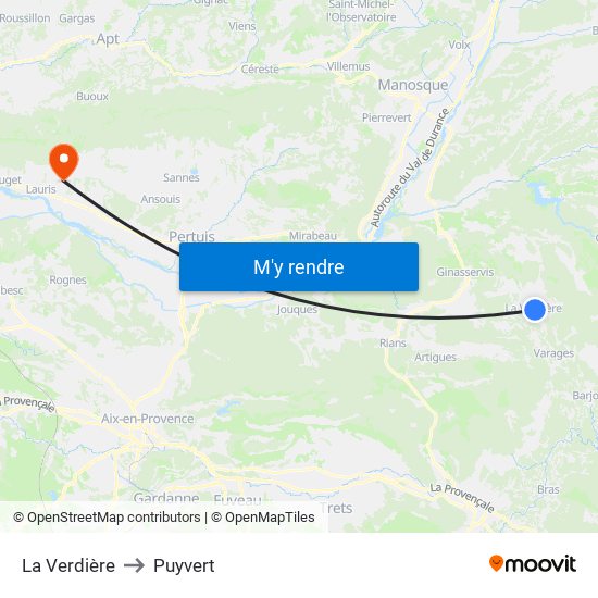 La Verdière to Puyvert map