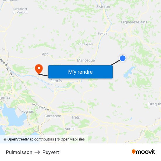 Puimoisson to Puyvert map