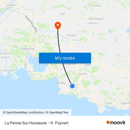 La Penne-Sur-Huveaune to Puyvert map
