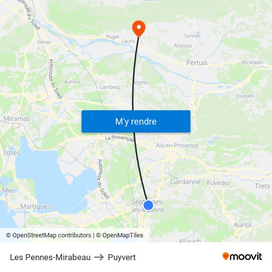 Les Pennes-Mirabeau to Puyvert map