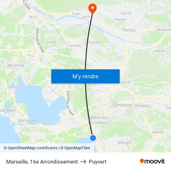 Marseille, 16e Arrondissement to Puyvert map
