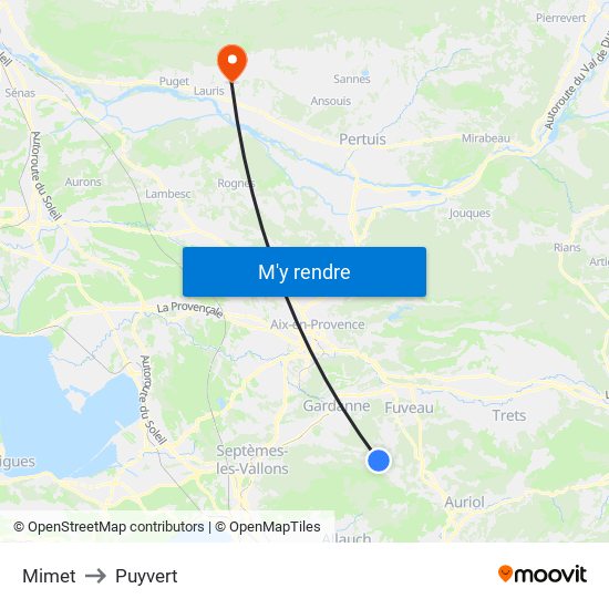 Mimet to Puyvert map