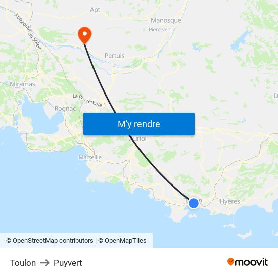 Toulon to Puyvert map