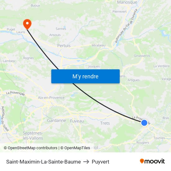 Saint-Maximin-La-Sainte-Baume to Puyvert map