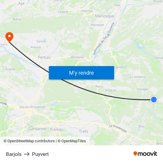 Barjols to Puyvert map