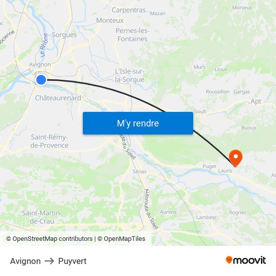 Avignon to Puyvert map
