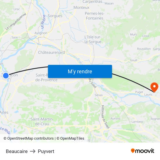 Beaucaire to Puyvert map