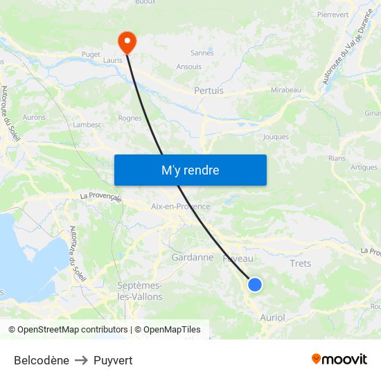 Belcodène to Puyvert map