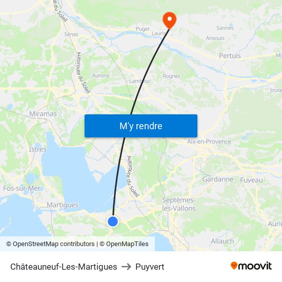 Châteauneuf-Les-Martigues to Puyvert map
