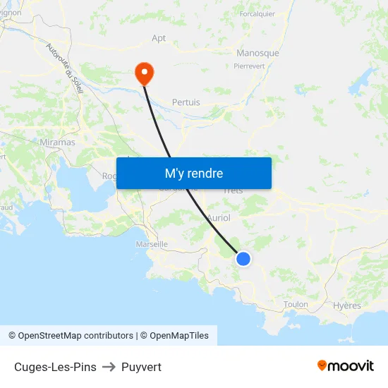 Cuges-Les-Pins to Puyvert map