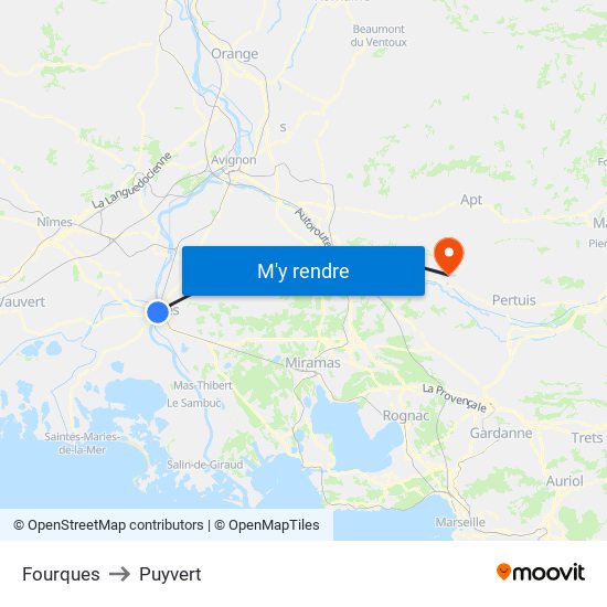 Fourques to Puyvert map