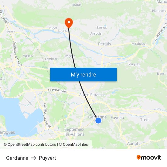 Gardanne to Puyvert map