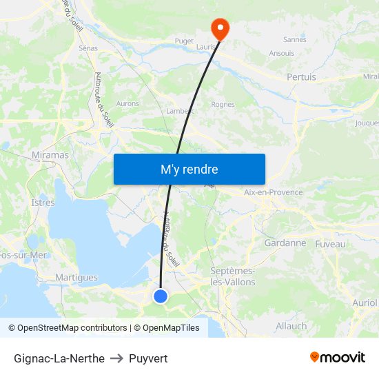 Gignac-La-Nerthe to Puyvert map