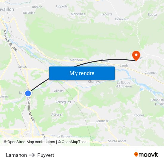 Lamanon to Puyvert map