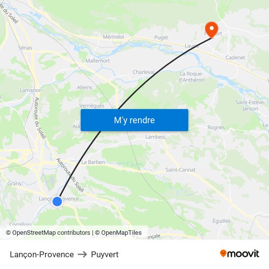 Lançon-Provence to Puyvert map