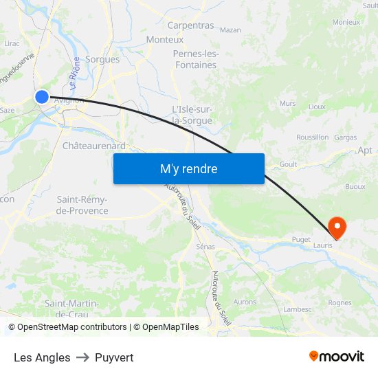 Les Angles to Puyvert map