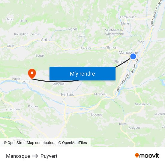 Manosque to Puyvert map