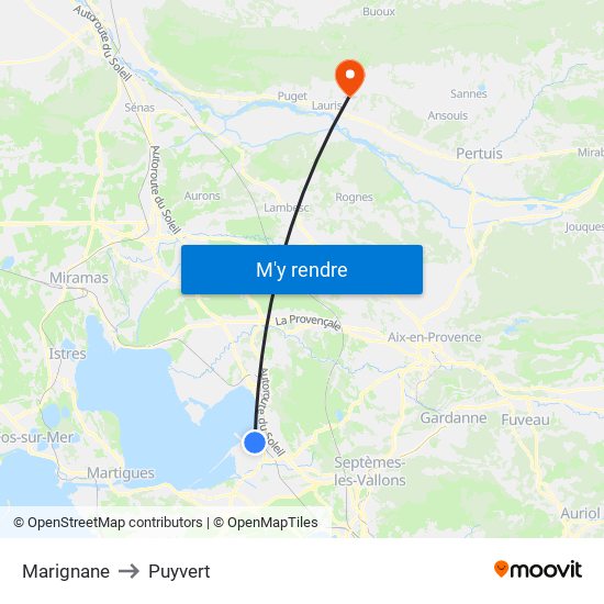 Marignane to Puyvert map