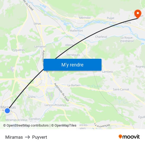 Miramas to Puyvert map