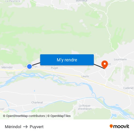 Mérindol to Puyvert map