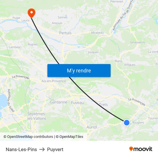 Nans-Les-Pins to Puyvert map