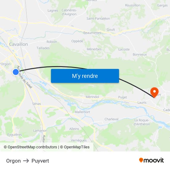 Orgon to Puyvert map