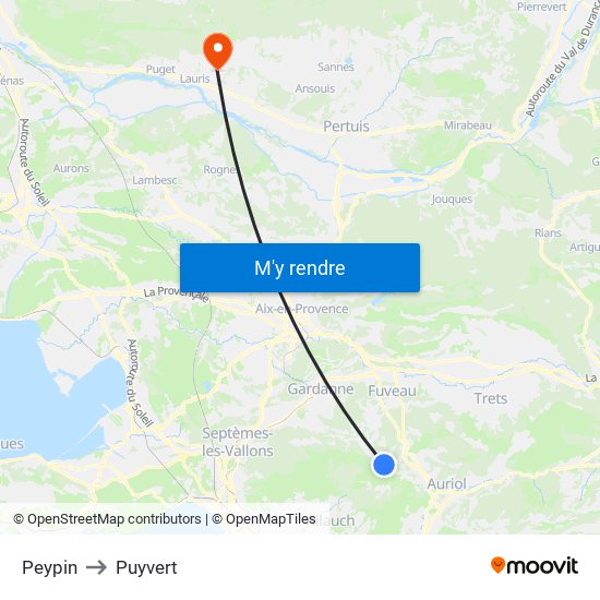 Peypin to Puyvert map