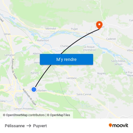 Pélissanne to Puyvert map