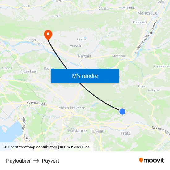 Puyloubier to Puyvert map