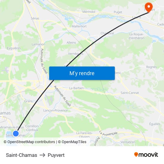 Saint-Chamas to Puyvert map