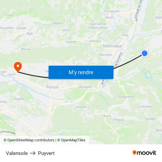 Valensole to Puyvert map
