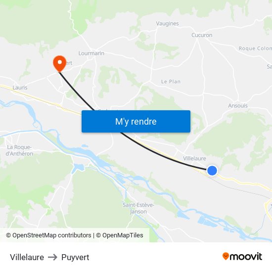 Villelaure to Puyvert map