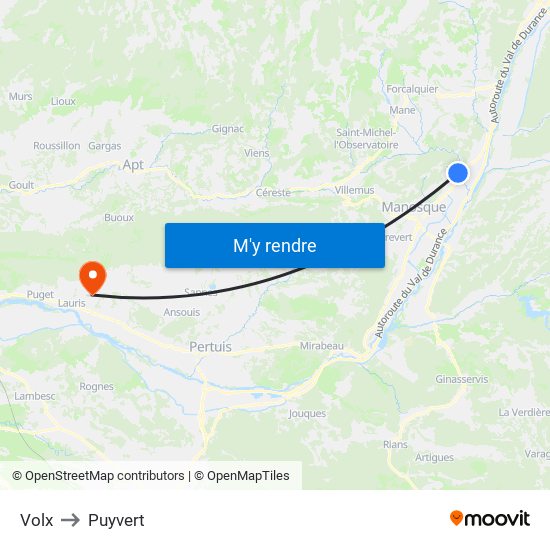 Volx to Puyvert map