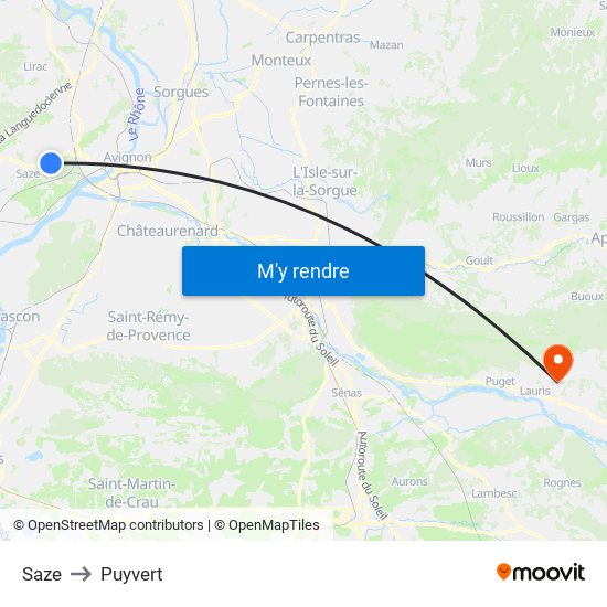 Saze to Puyvert map