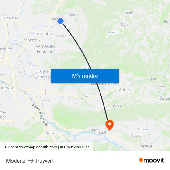 Modène to Puyvert map