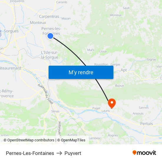 Pernes-Les-Fontaines to Puyvert map