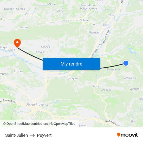 Saint-Julien to Puyvert map