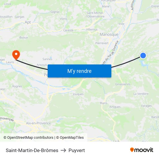 Saint-Martin-De-Brômes to Puyvert map