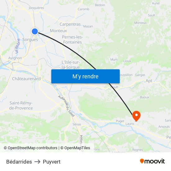 Bédarrides to Puyvert map