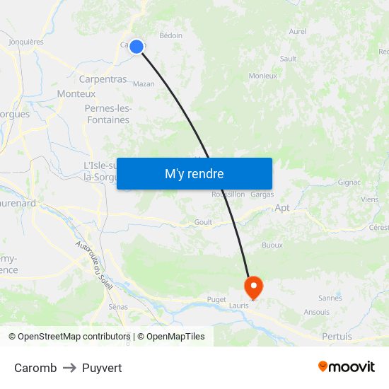 Caromb to Puyvert map