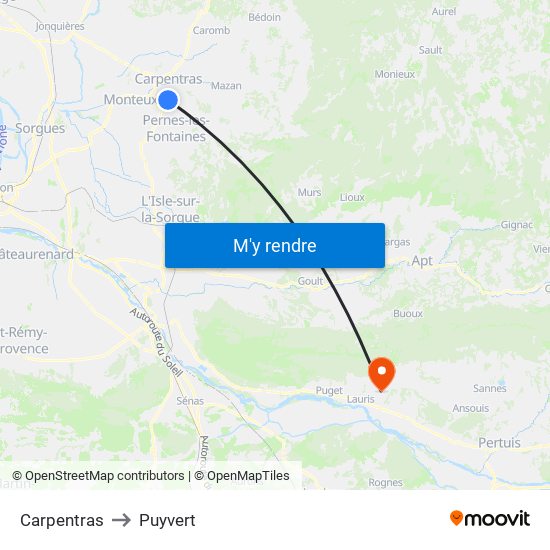 Carpentras to Puyvert map