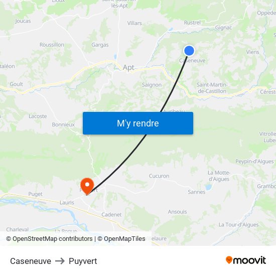 Caseneuve to Puyvert map