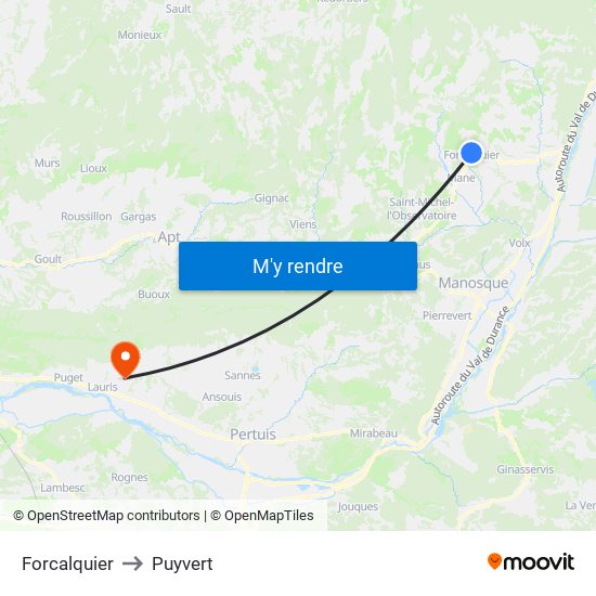 Forcalquier to Puyvert map