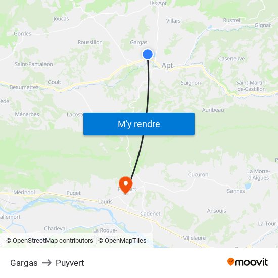 Gargas to Puyvert map