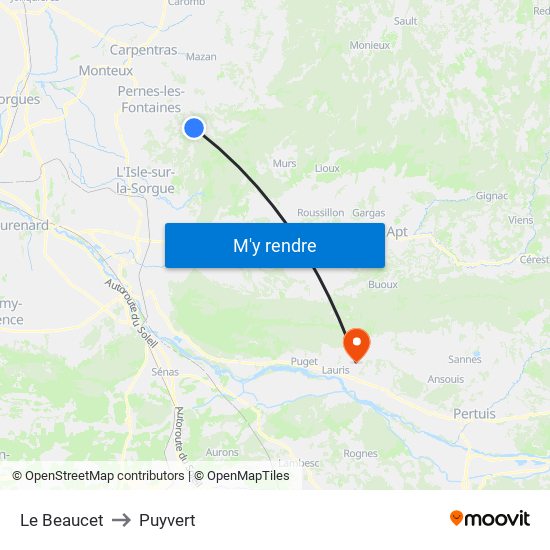 Le Beaucet to Puyvert map