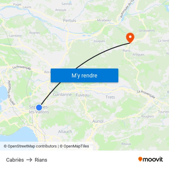 Cabriès to Rians map