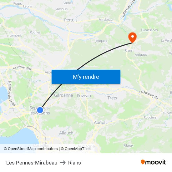 Les Pennes-Mirabeau to Rians map