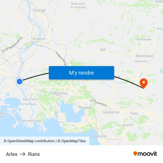 Arles to Rians map